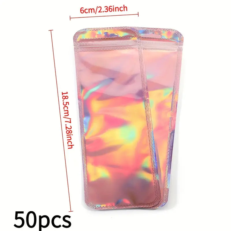 Sachets holographiques zip rose – Pochettes plastique refermables brillantes pour emballage cadeau, bijoux, bonbons ou artisanat