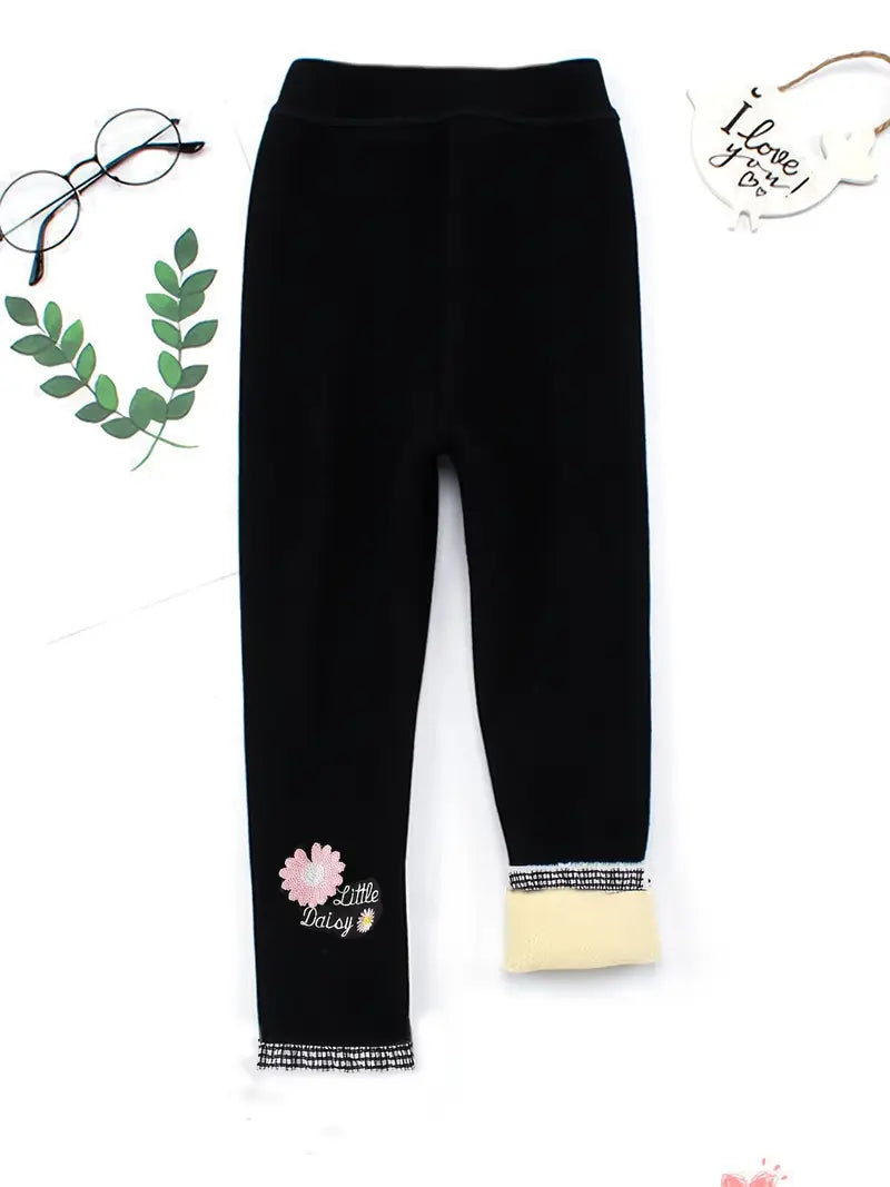 Pantalon Legging Fille Hiver – Doublé Chaud avec Motif Fleur Daisy