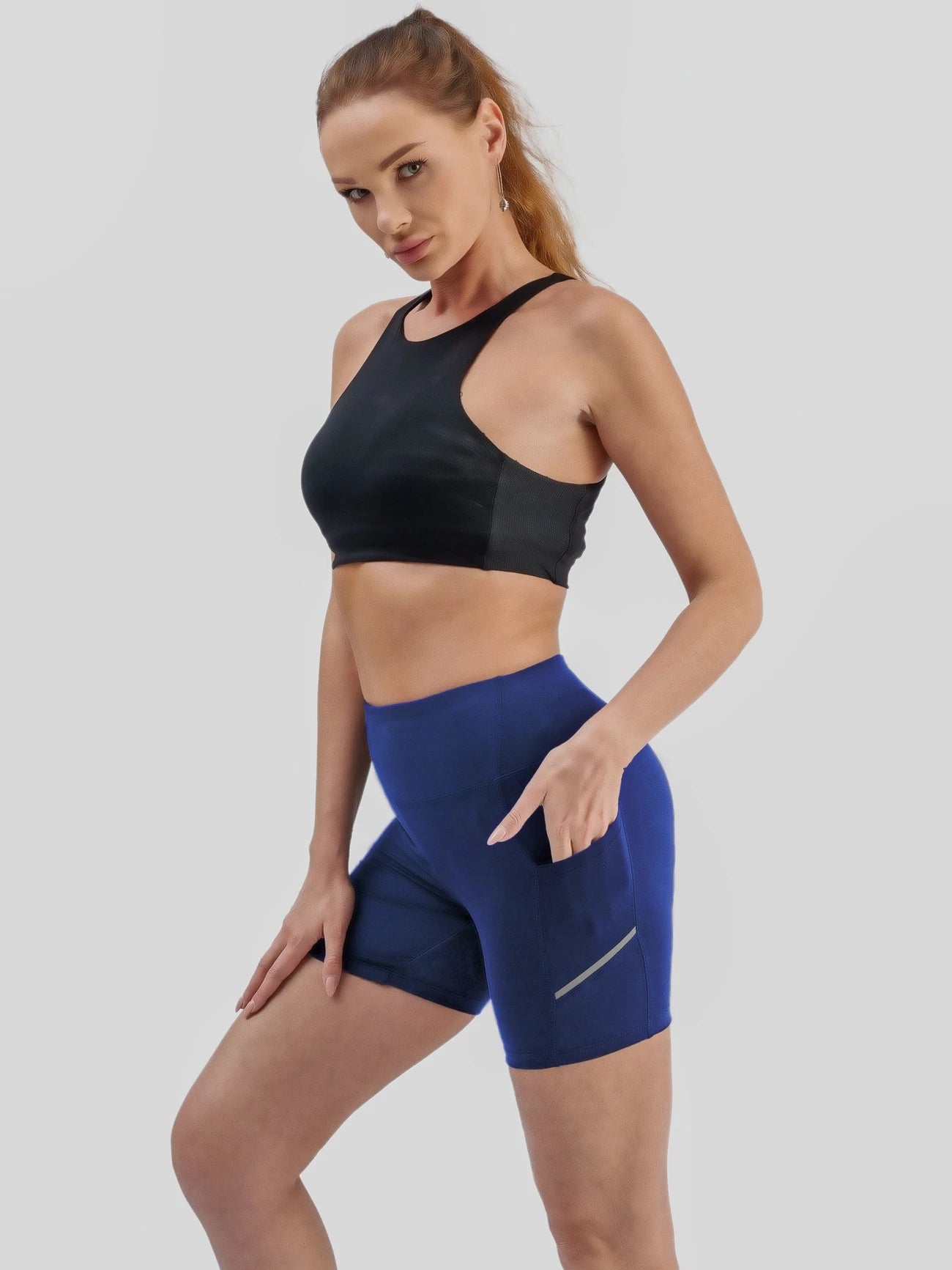 Shorty Gainant Femme Sport Taille Haute avec Poche – Legging Court Sculptant, Effet Ventre Plat et Maintien Optimal