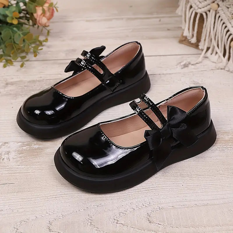 Ballerines fille noires vernies avec nœud élégant – Chaussures habillées confortables
