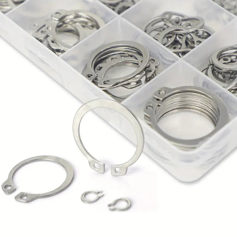 Assortiment de Circlips en Acier Inoxydable – Kit Anneaux de Retenue Intérieurs et Extérieurs pour Applications Industrielles