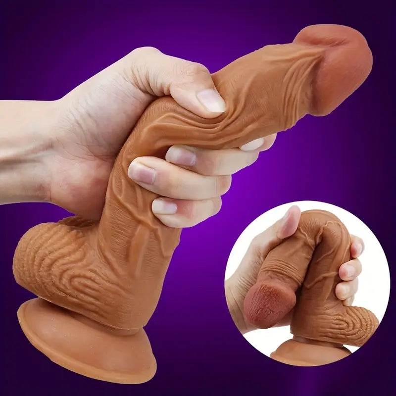 Godemichet Réaliste avec Ventouse – Sextoy en Silicone Souple Texturé, Veiné et Testicules pour Plaisir Intense