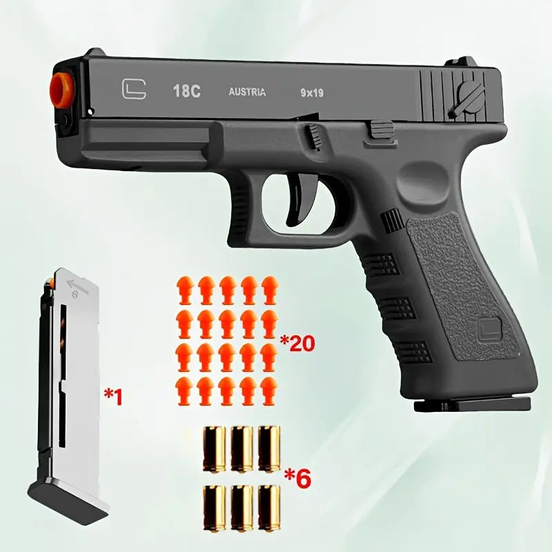 Pistolet Jouet 18C avec Balles en Mousse et Chargeur – Jeu de Tir Sécurisé pour Enfants et Adolescents