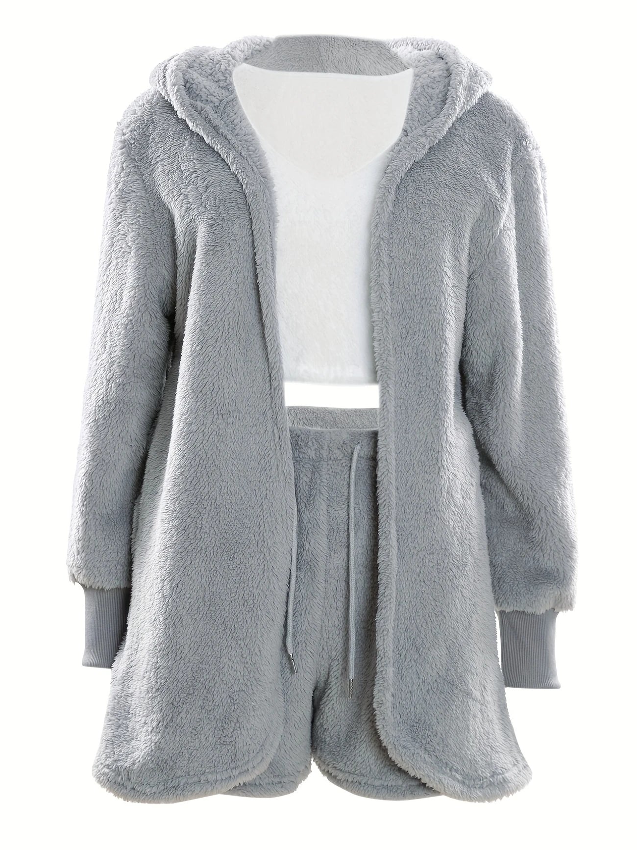 Pyjama Femme 3 Pièces Doudou Ultra Doux – Gilet, Débardeur & Short Cocooning pour Hiver