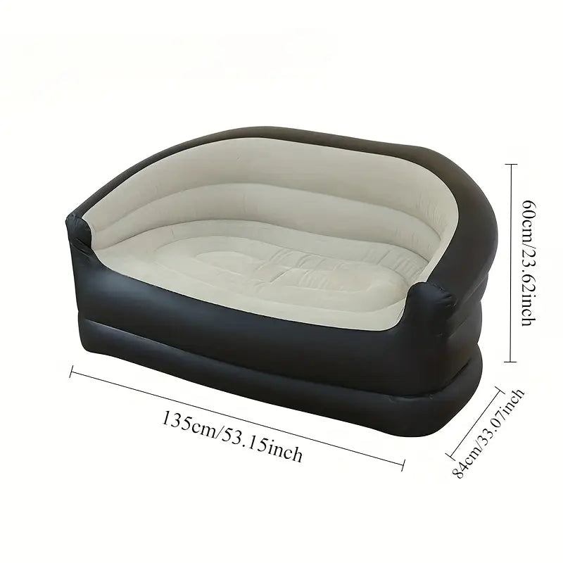Canapé Gonflable 2 Places Noir et Beige – Sofa d’Appoint Confortable pour Salon ou Camping