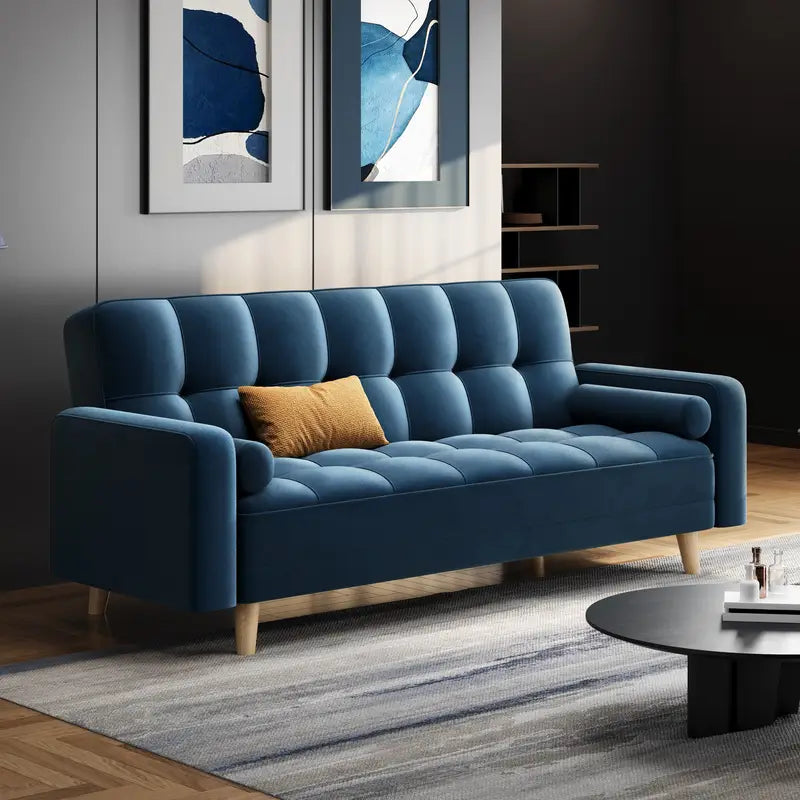 Canapé 3 Places Gris Foncé Style Scandinave – Dossier Capitonné et Pieds en Bois pour Salon Moderne
