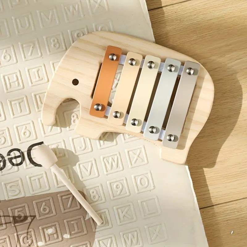 Xylophone Éléphant en Bois pour Enfants – Jouet Musical Éducatif aux Couleurs Douces Montessori