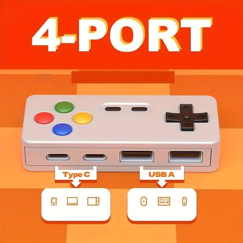 Hub USB Multiport 4 Ports – Design Manette Rétro Gaming pour PC et Laptop | Hubs et Adaptateurs