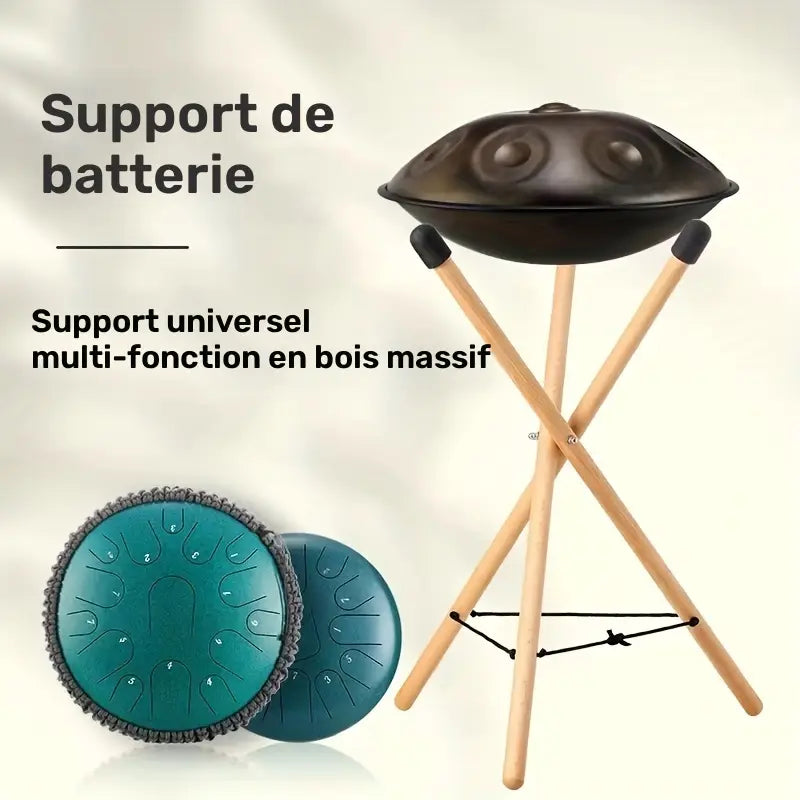 Support de Tambour en Bois – Trépied Pliable Antidérapant pour Djembé, Congas ou Bongos