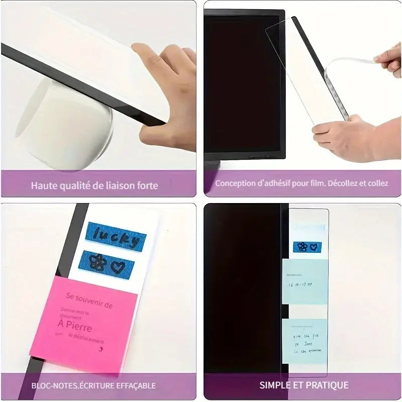 Porte-Notes Transparent pour Écran d’Ordinateur – Support Auto-adhésif pour Mémos, Post-it et Rappels Visuels