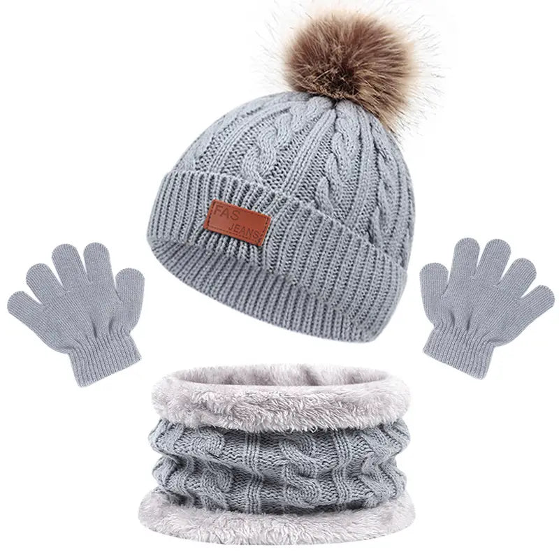 Ensemble Hiver Enfant – Bonnet Pompon, Gants et Tour de Cou Chaud en Tricot