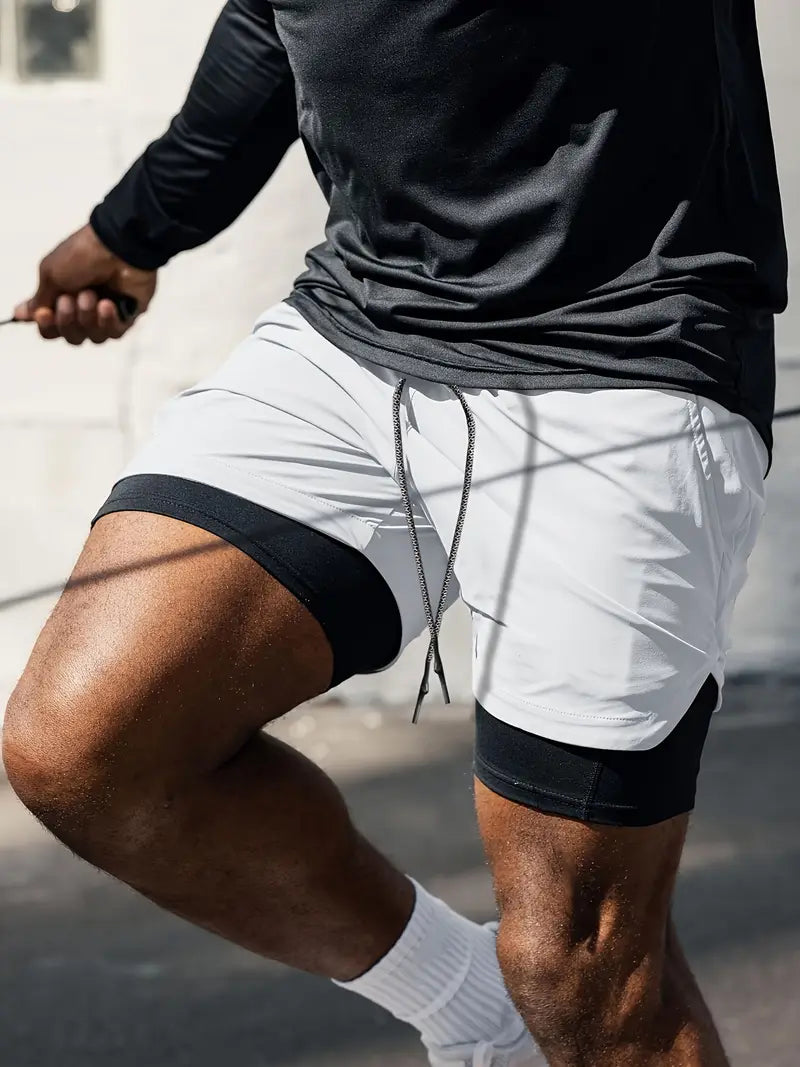 Short de sport homme 2 en 1 – Running, Fitness & Entraînement – Bleu avec cuissard intégré