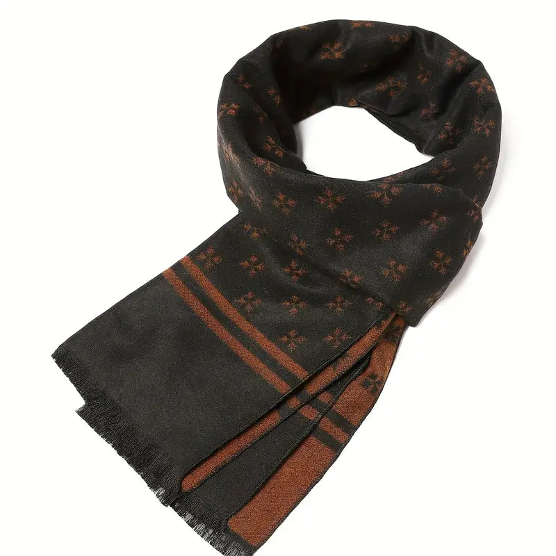 Écharpe homme noire élégante – Foulard chaud à motifs discrets et franges pour hiver