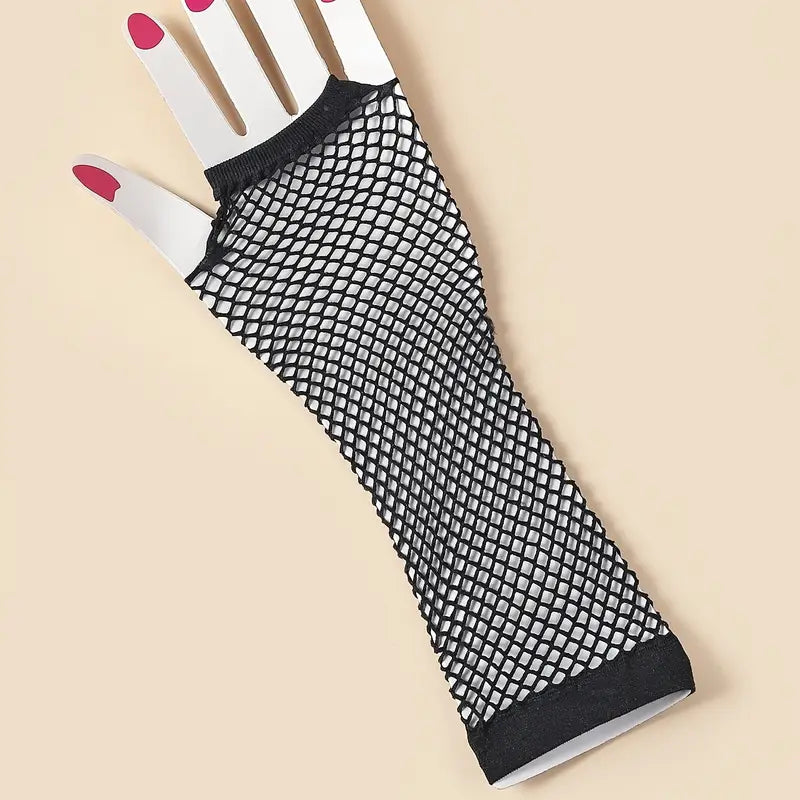 Gants résille noirs femme – Accessoire de costume rétro, soirée déguisée et cosplay