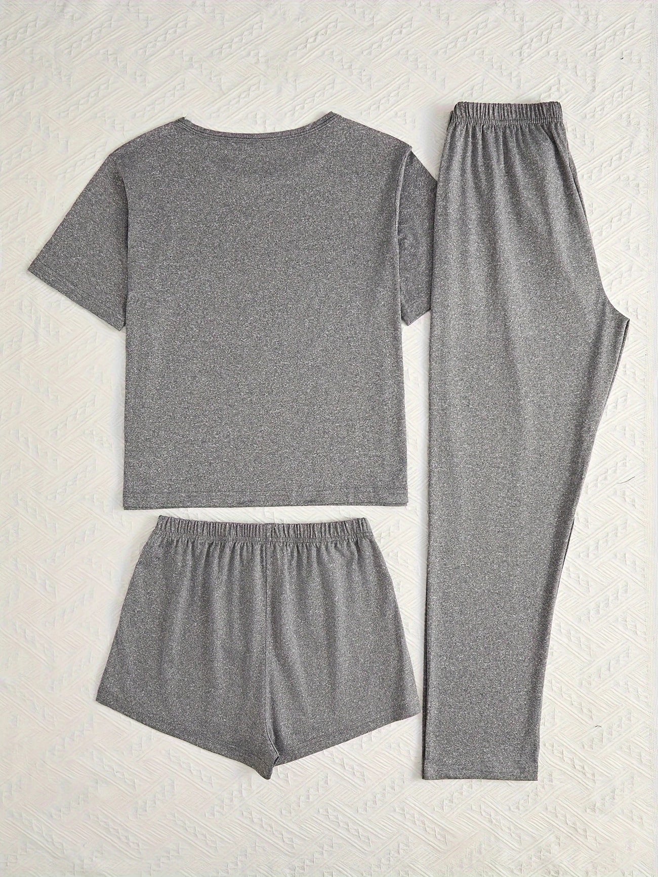 Pyjama Femme 3 Pièces Noir – T-Shirt, Short & Pantalon Long, Ensemble Polyvalent et Confortable pour la Nuit