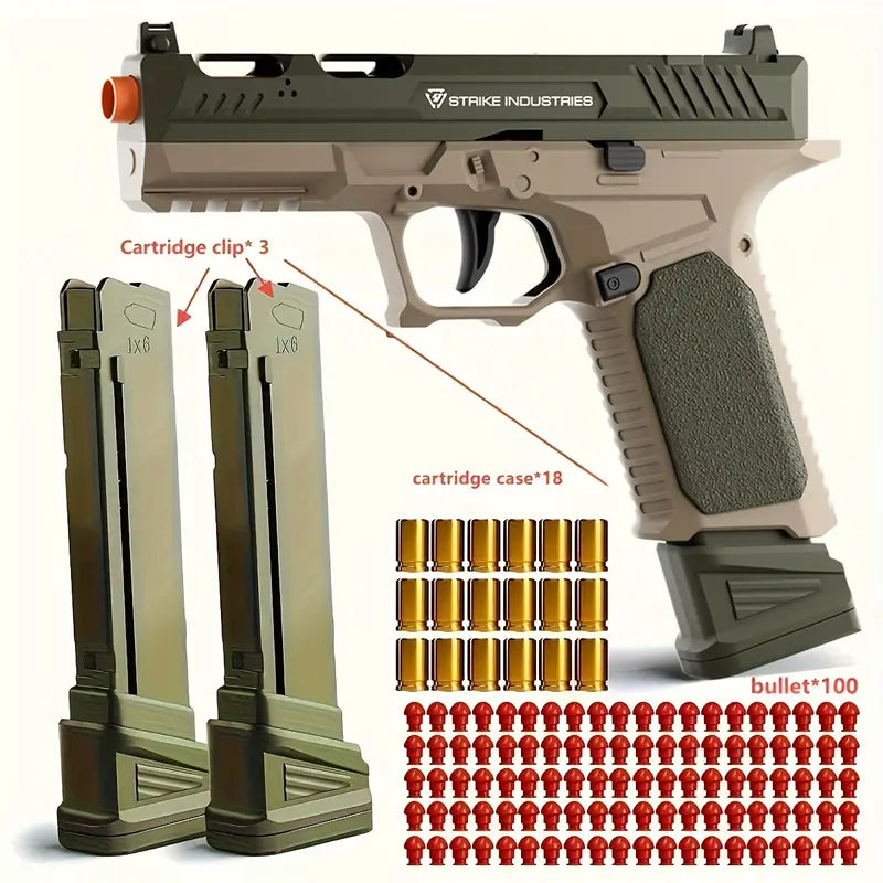 Pistolet Jouet Strike Réaliste – Réplique avec 3 Chargeurs, 18 Douilles et 100 Balles Souples