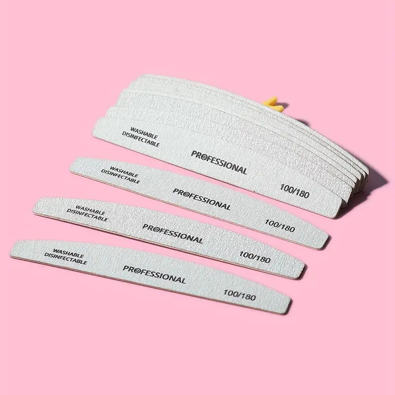 Limes à Ongles Professionnelles 100/180 – Lavables et Désinfectables pour Manucure et Gel UV