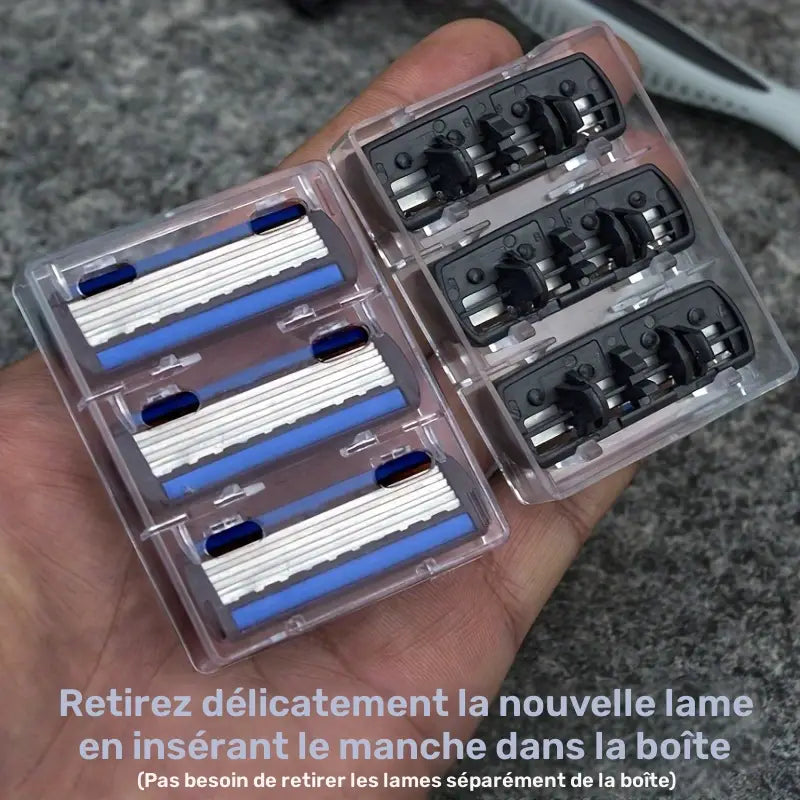 Lot de 2 Rasoirs Homme avec 20 Recharges – Rasage Précis à 3 Lames, Têtes Remplaçables pour Peau Douce & Confort Quotidien
