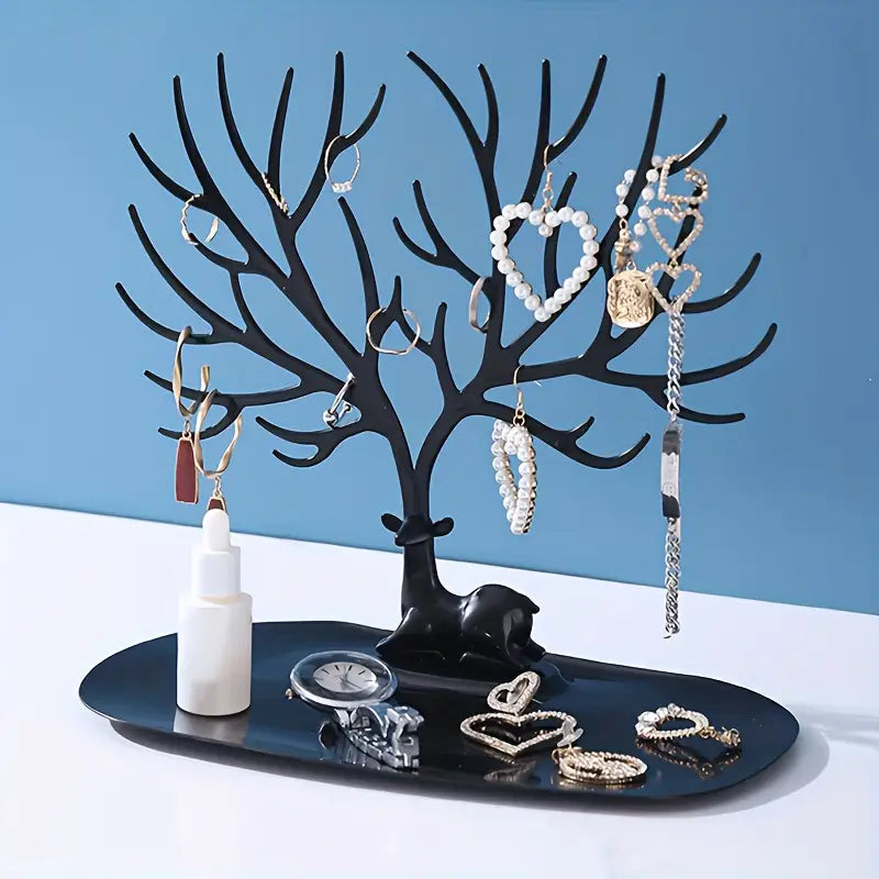 Présentoir à bijoux en forme d’arbre avec cerf – Porte-bijoux décoratif pour colliers, bagues et bracelets