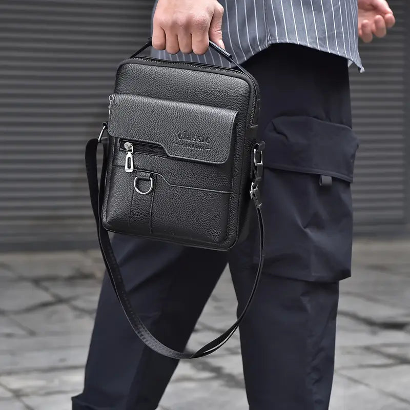 Mallette bandoulière homme en cuir noir Sacoche compacte et élégante pour documents et tablette