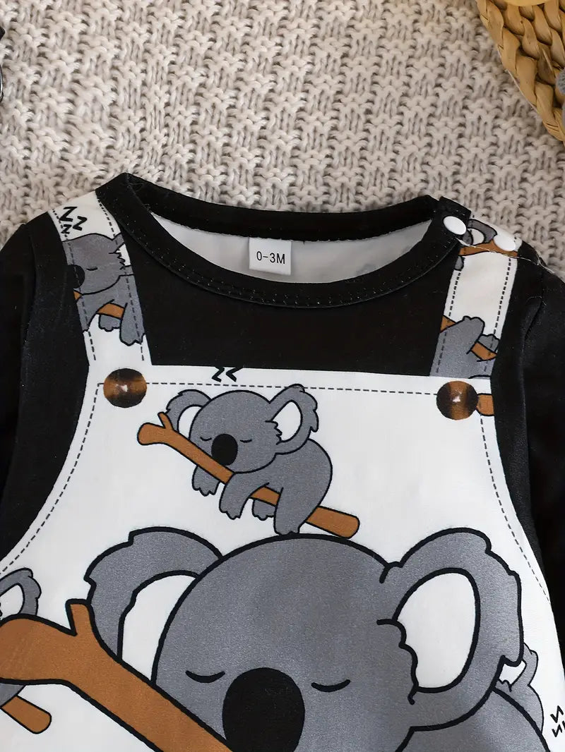 Body Bébé Manche Longue en Coton – Grenouillère Blanche Motif Koala