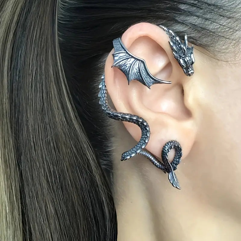 Boucle d’oreille dragon fantasy – Accessoire cosplay médiéval gothique pour déguisement