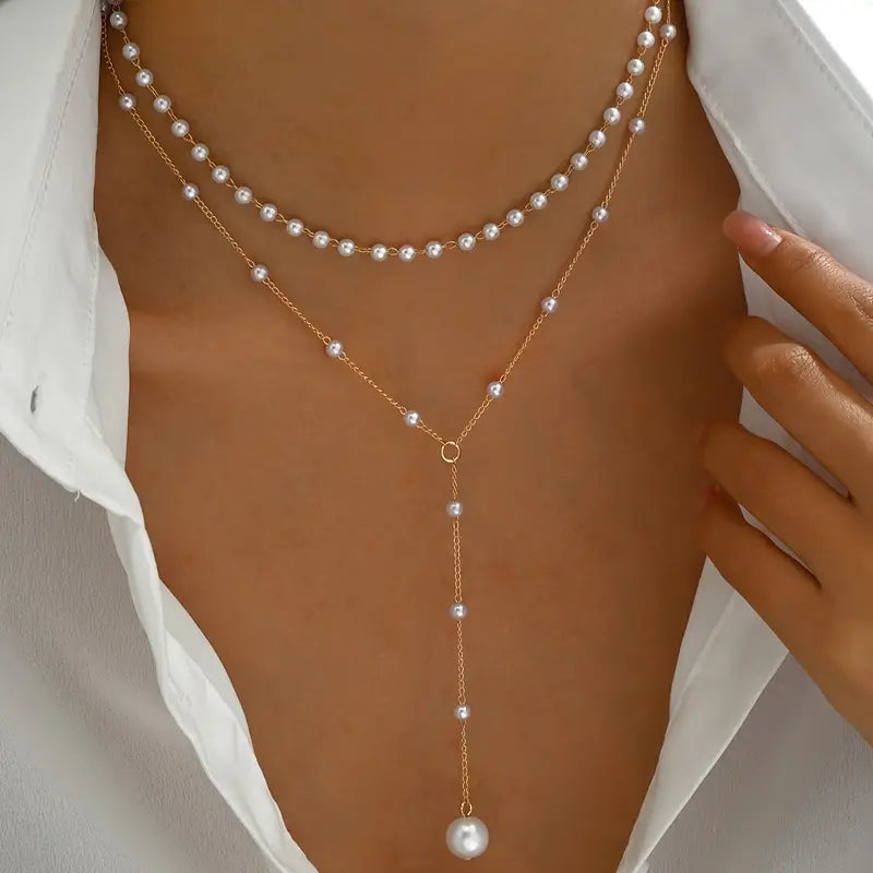 Collier femme perles blanches élégantes – Bijou raffiné à double rang doré
