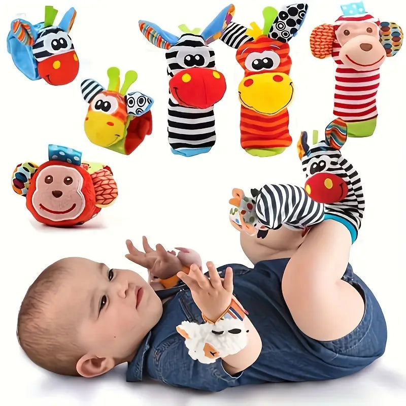 Hochet bébé en forme de chaussettes et bracelets animaux – Jouets d’éveil sensoriels et sonores pour activités ludiques