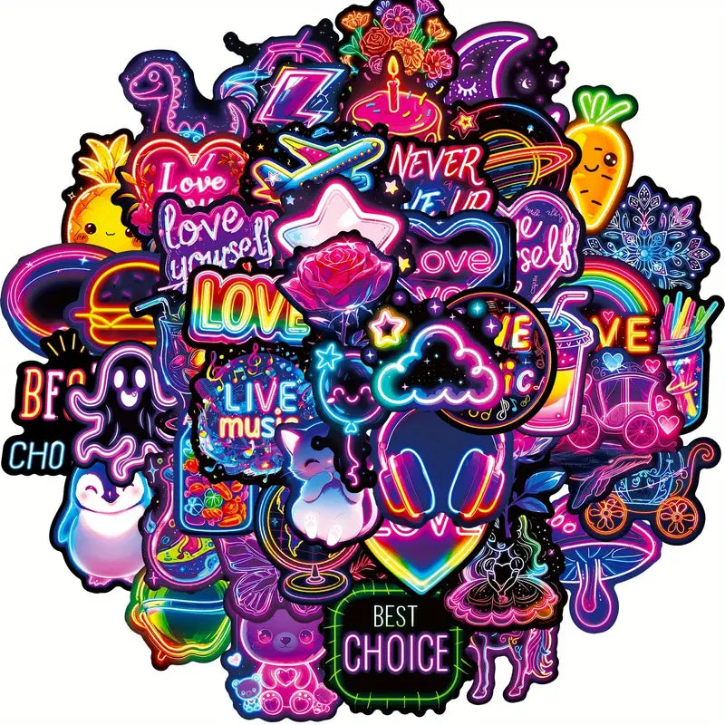 Autocollants Néon Ado – Stickers Colorés Love, Musique & Galaxy pour Ordinateur Portable et Tablette
