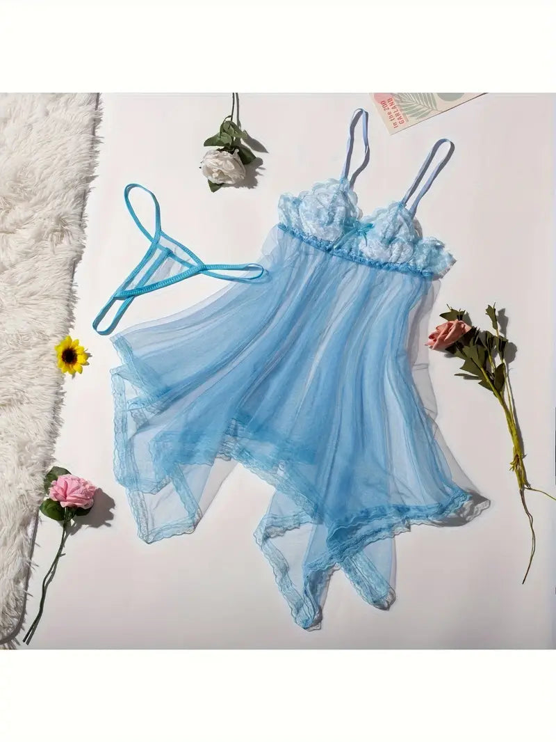 Nuisette Transparente Femme Dentelle Noire – Sous-vêtements et Pyjamas Sexy avec String Assorti