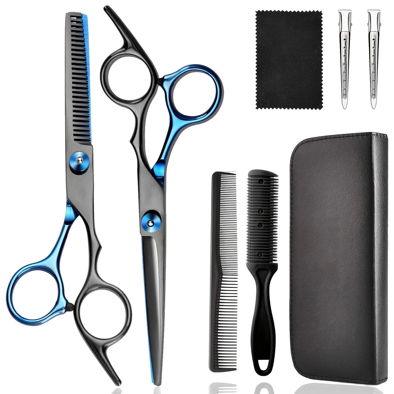 Kit de Coiffure Professionnel 8 pièces – Ciseaux Coiffure & Effilage, Peignes, Pinces et Étui Inclus