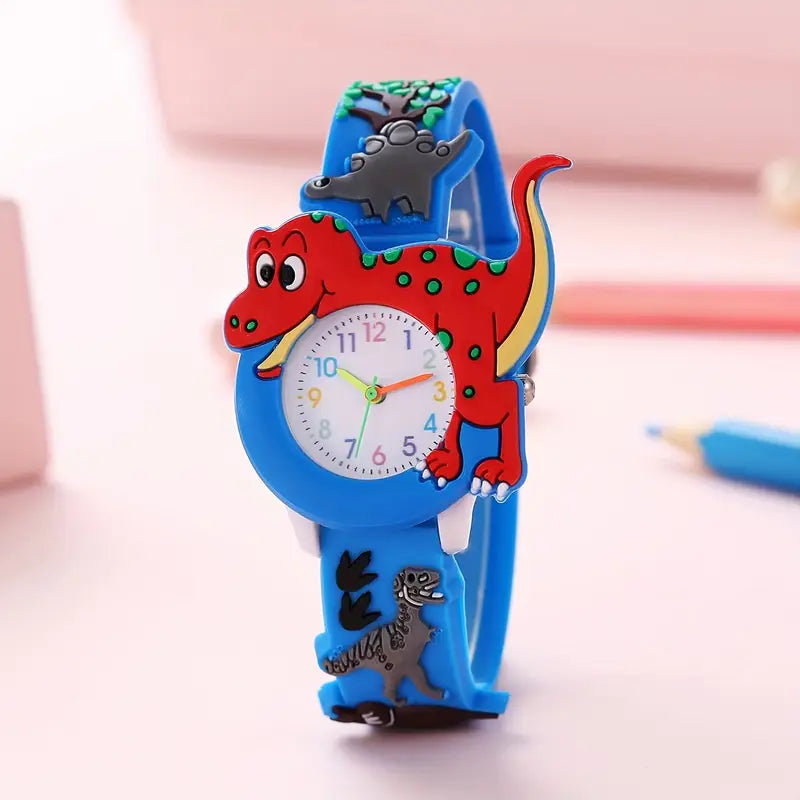 Montre Enfant Dinosaure Rouge – Bracelet Silicone Vert, Cadran Chiffres Colorés
