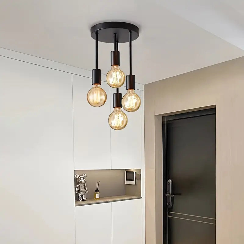 Plafonnier Industriel Moderne à 4 Ampoules – Luminaire Suspendu Design Vintage pour Salon et Salle à Manger