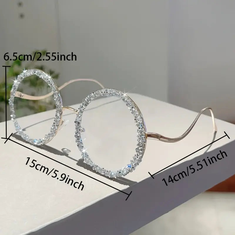 Lunettes femme rondes fantaisie – Monture argentée avec strass scintillants