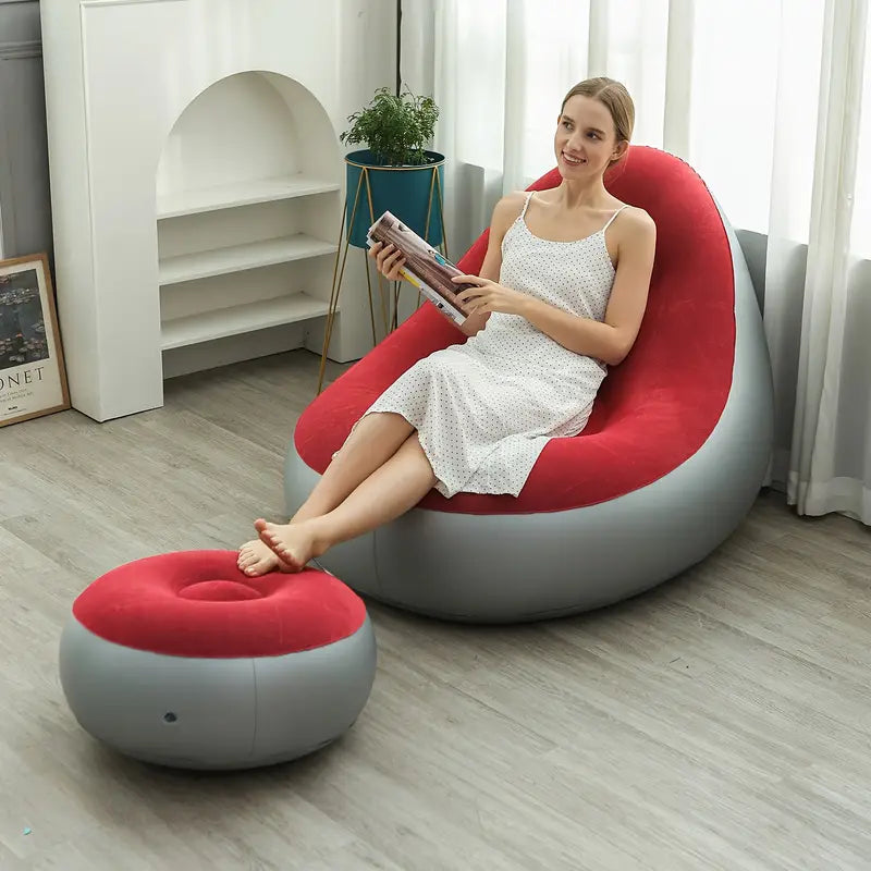 Fauteuil gonflable avec repose-pieds – Chaise longue ergonomique pour salon, chambre ou détente à domicile