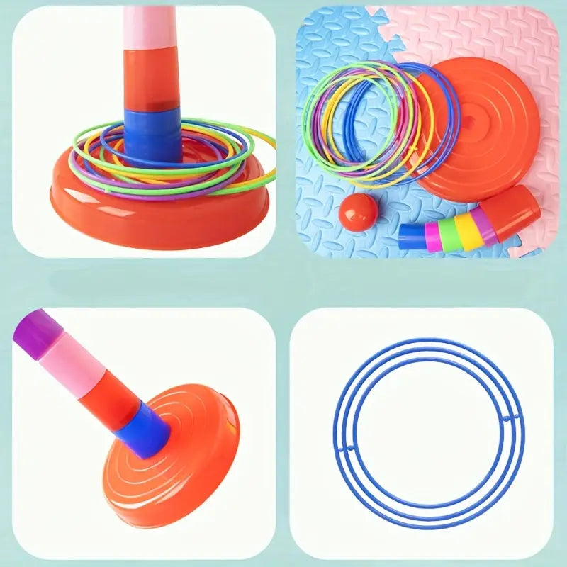 Jeu de lancer d’anneaux colorés avec cônes – Jeu d’adresse et de motricité pour enfants