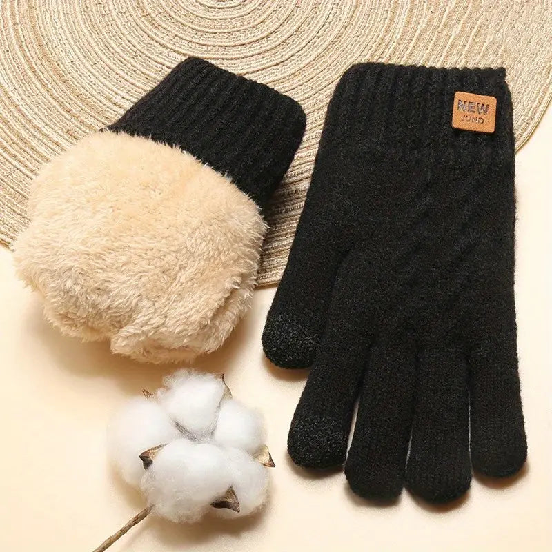 Gants femme hiver tricotés doublés polaire – Chauds et confortables en maille beige élégante