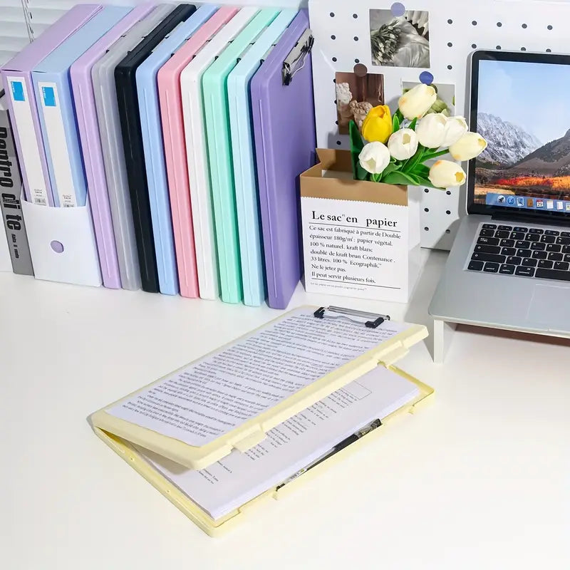 Porte-documents rigides pastel A4 avec pince – Rangement pratique et élégant pour bureau ou école