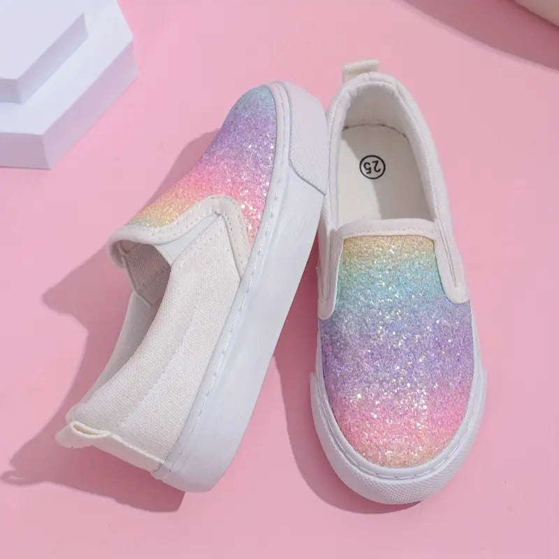 Mocassins fille à paillettes arc-en-ciel – Chaussures sans lacets brillantes et confortables pour sorties et fêtes