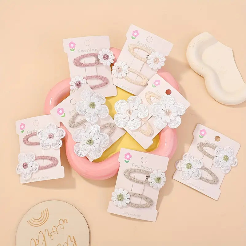 Lot de Barrettes Cheveux Enfant avec Fleurs Blanches – Accessoires Élégants et Colorés