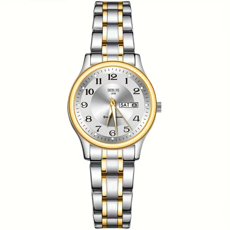 Montre femme acier bicolore argent et or – Quartz lumineux avec affichage date