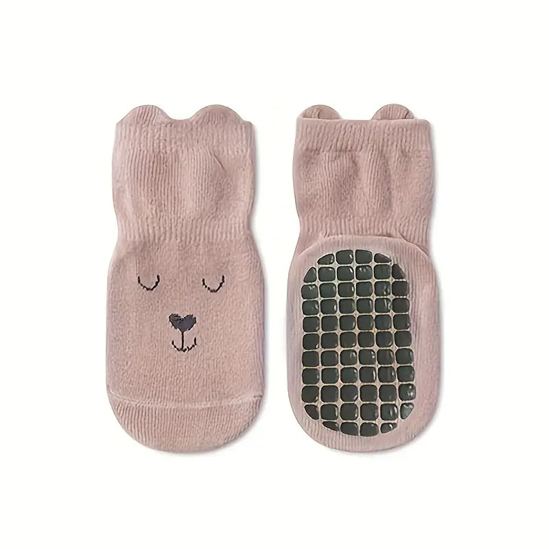 Chaussettes antidérapantes bébé – Bas doux avec oreilles et motifs animaux, confort et sécurité pour premiers pas
