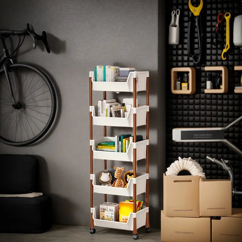 Étagère de rangement mobile à roulettes – Chariot modulable en plastique pour livres, fournitures et jouets