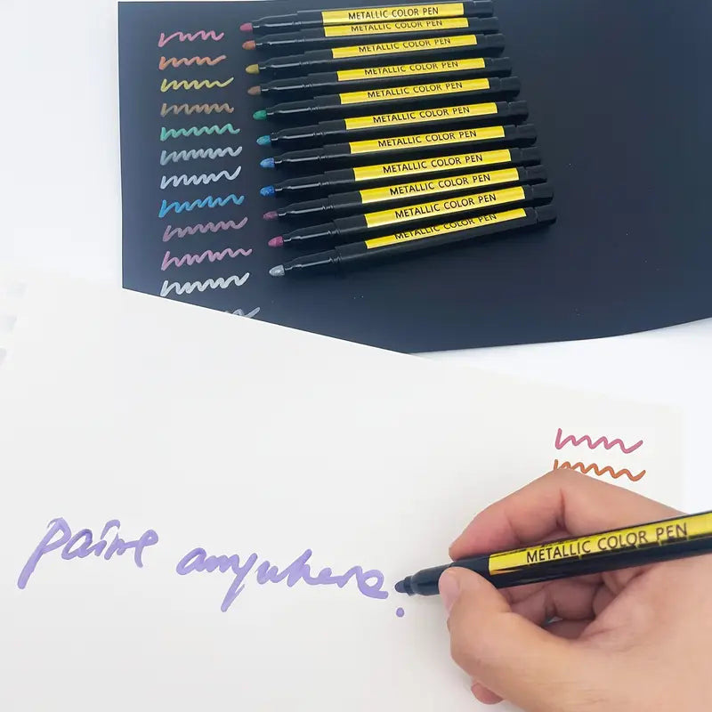 Ensemble de 12/24 Stylos Métalliques Colorés – Feutres Pailletés pour Scrapbooking, DIY, Bullet Journal et Dessin Créatif