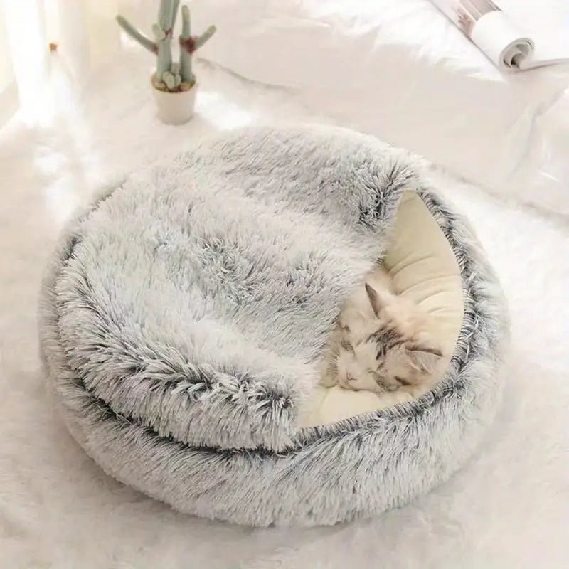 Lit Igloo pour Chat ou Petit Chien – Coussin Douillet en Fausse Fourrure