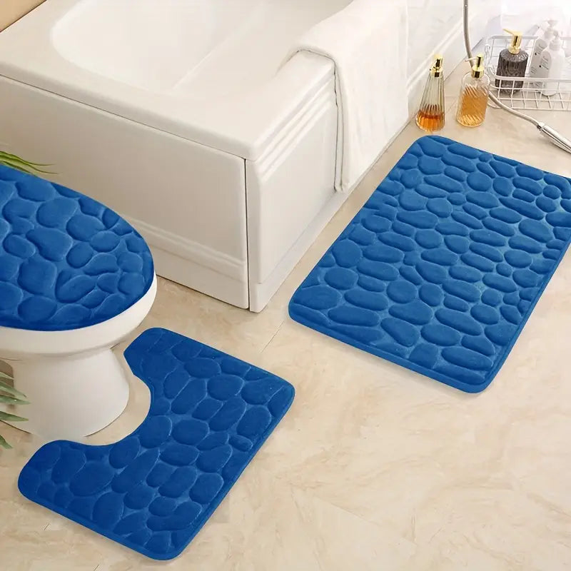 Ensemble de Tapis de Bain Antidérapants 3 Pièces – Effet Pierre, Ultra-Doux et Absorbant