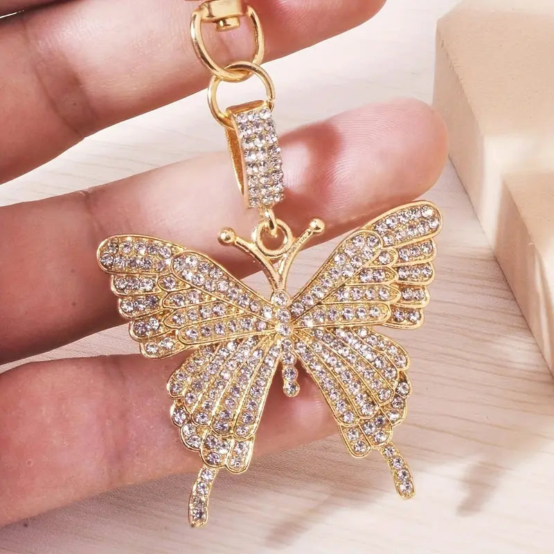 Porte-clés papillon doré strass – Breloque élégante et brillante pour femme
