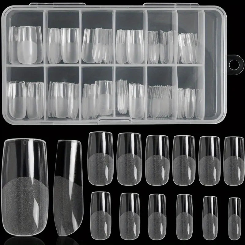 Boîte de 120 Capsules Faux Ongles Transparente – Forme Carrée Longue pour Pose Gel ou Acrylique