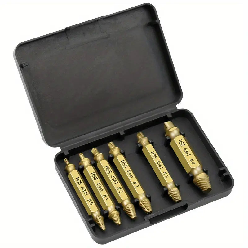 Extracteurs de Vis Endommagées en Acier HSS 4341 – Coffret de 5 Pièces pour Perceuse – Collection Boîtes à Outils et Accessoires