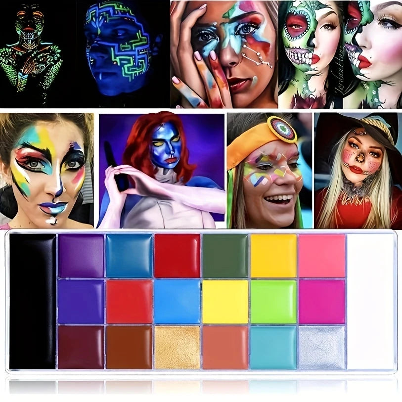 Palette Peinture Corporelle Artistique – 20 Couleurs Vives + 10 Pinceaux pour Maquillage Créatif